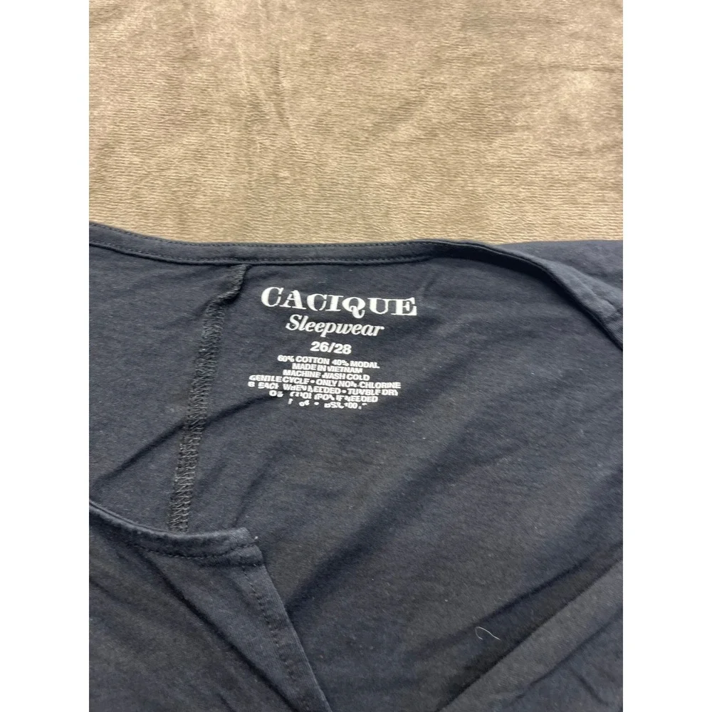 Cacique Sleepwear Womens Black Cotton‎ Blend Split Neck Lounge Top Size 26/28
